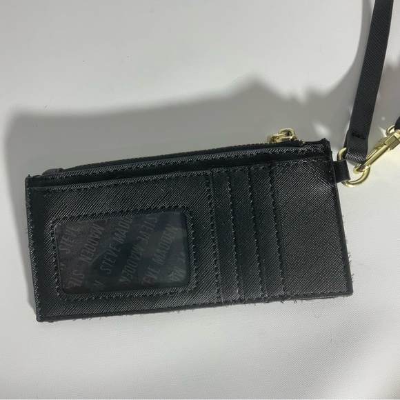 Steve Madden Black Zippered Four Card Wristlet w/Gold Hardware & Faux Gold Logo - Picture 7 of 16